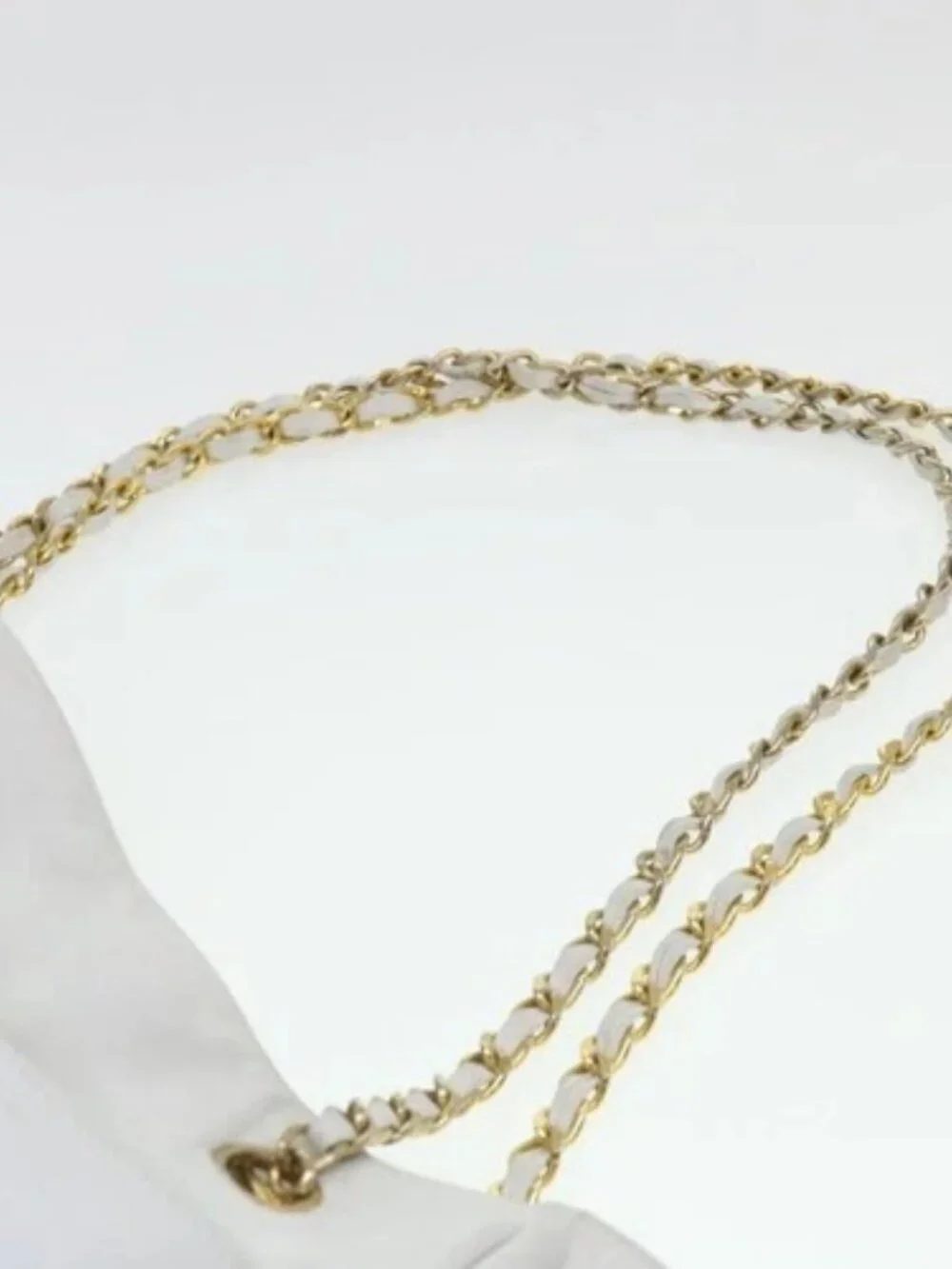 CHANEL Chain Shoulder Bag Lamb Skin White CC Auth yk6254
